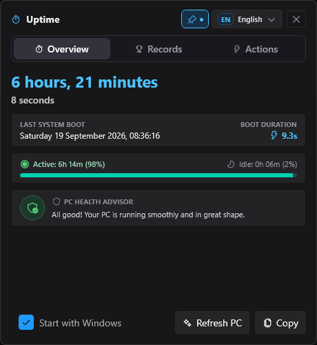 Uptime - Overview Screen